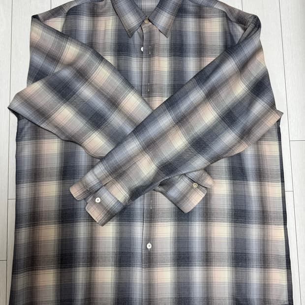 오라리 24fw 울 체크셔츠 블루베이지