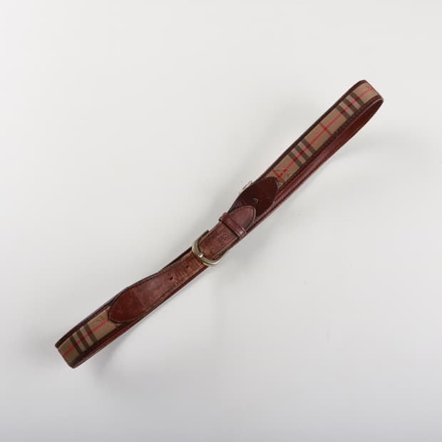 빈티지 버버리 체크 가죽 벨트