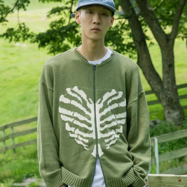 엑스톤즈 스켈레톤 XTK037 보운 니트 집업 (KHAKI)