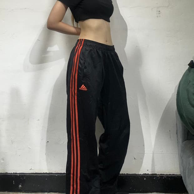 00s 아디다스 블랙 오렌지 삼선 와이드 팬츠 S