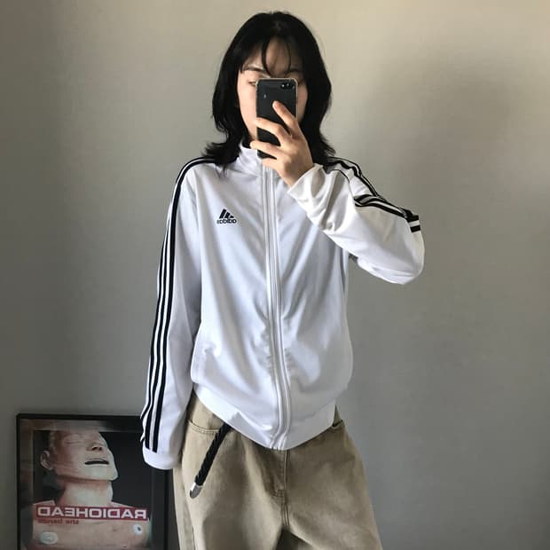 아디다스 삼선로고 사이드라인 트랙탑 화이트 져지