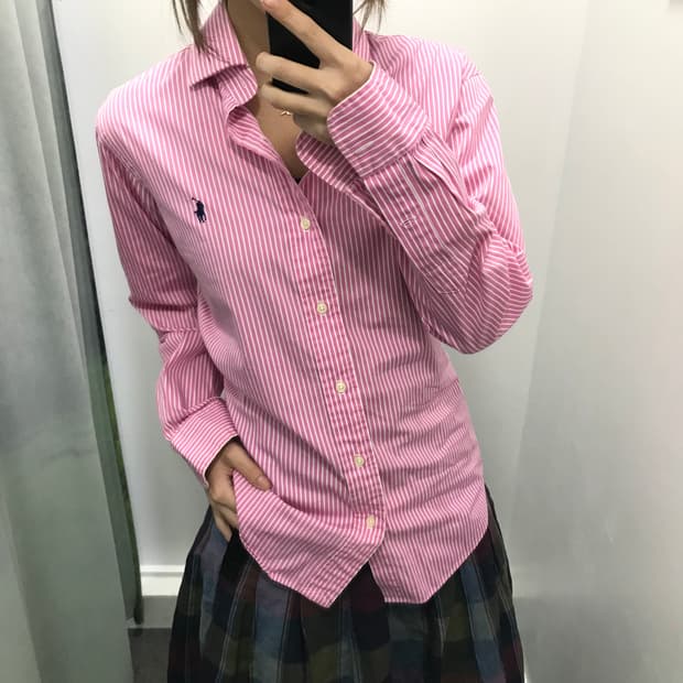 폴로 핑크 스트라이프 셔츠