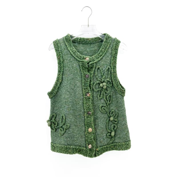 빈티지 그린 플라워 아플리케 니트 베스트