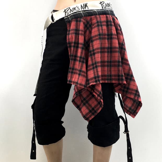 펑크 레이어드 벨트 스커트 