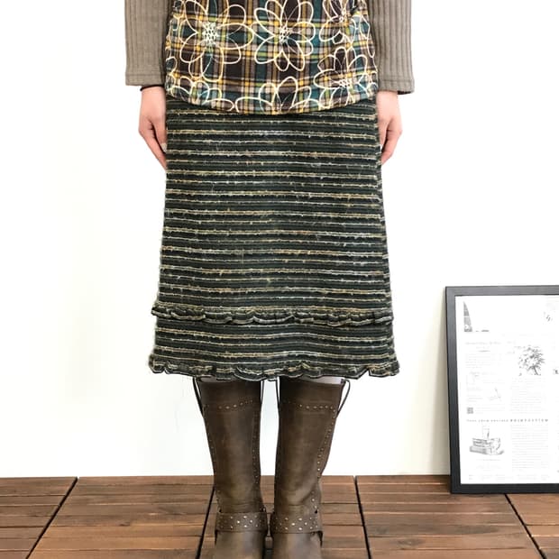 Trans Continents Wool Striped Midi Skirt