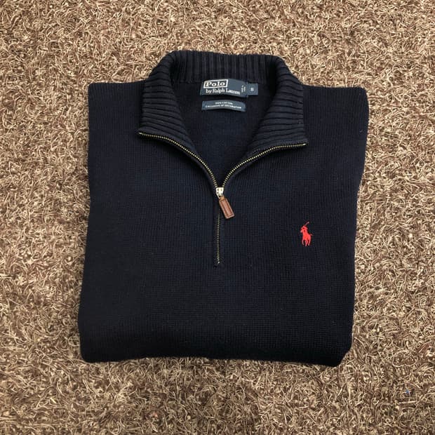 폴로 랄프로렌 네이비 코튼 하프집업 니트