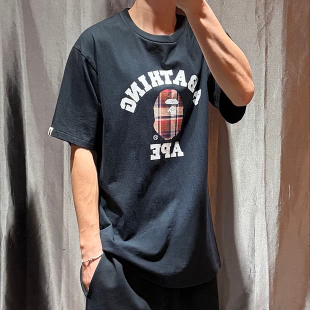 XL BAPE 베이프 체크 패턴 샤루 반팔