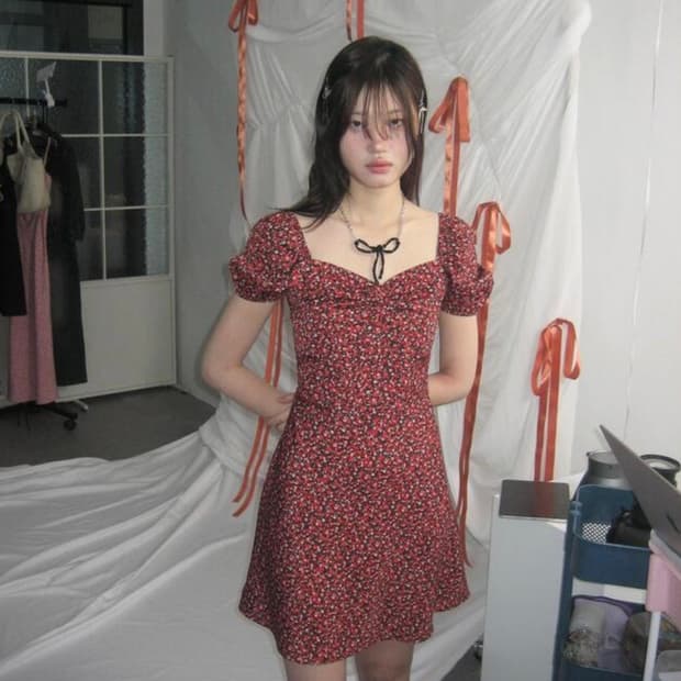 루루서울 레드 팬지 원피스 Red Pansy Dress