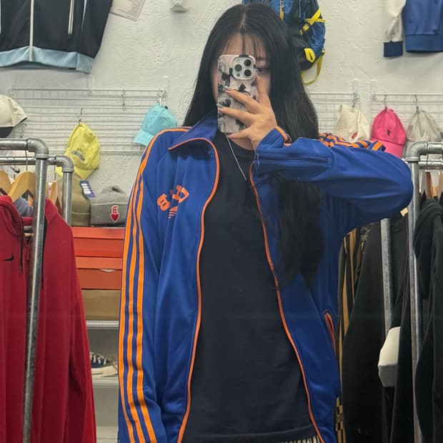 아디다스 클럽 블루 오렌지 파이어버드 트랙탑 져지 L