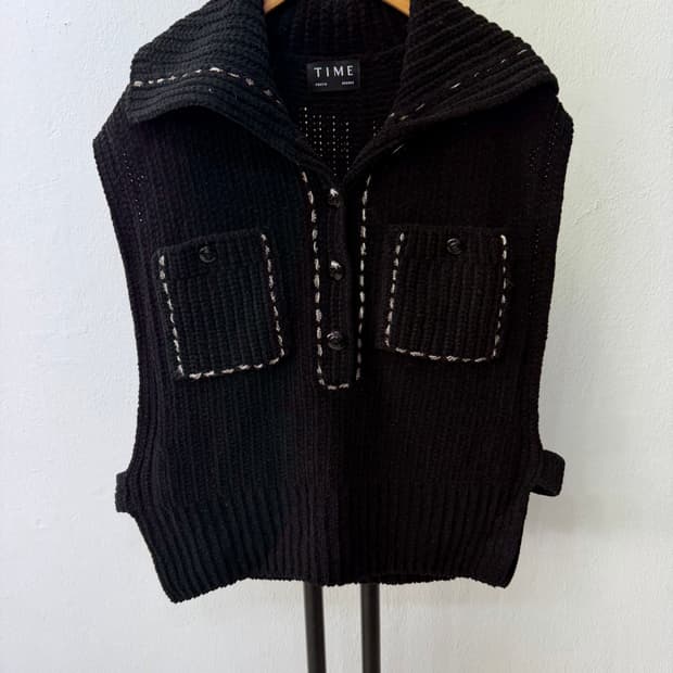 정품) TIME 타임 한섬 22ss 블랙 니트 베스트 조끼 90F