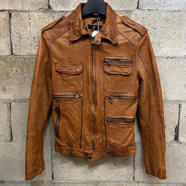 빈티지 멀티 포켓 레더 자켓