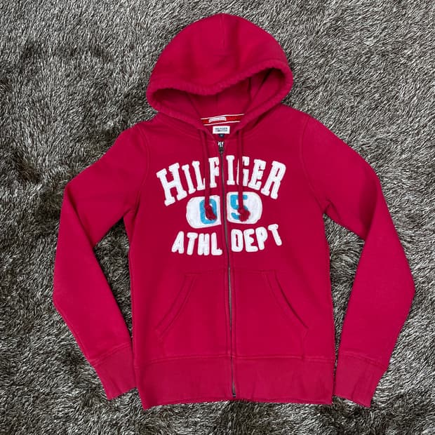 타미힐피거 Tommy Hilfiger 레드 빅로고 기모 후드집업 M