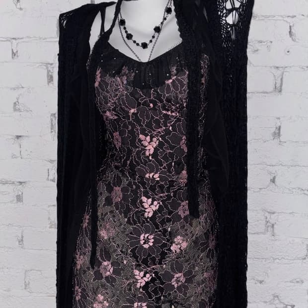 페어리 빈티지 오리엔탈 슬립 원피스 대장 레이스 자수 슬리브리스 나시 