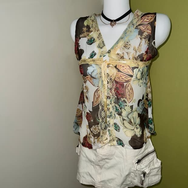 ✨vintage oriental flower lace sleeveless