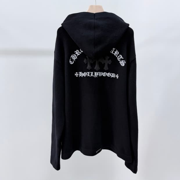 [S+급/XL] 크롬하츠  레더패치 세메터리 캐시미어 후드집업 블랙