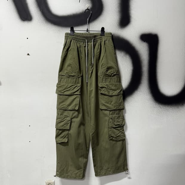 VTG 빈티지 멀티포켓 밴딩 와이드 카고 팬츠 카키