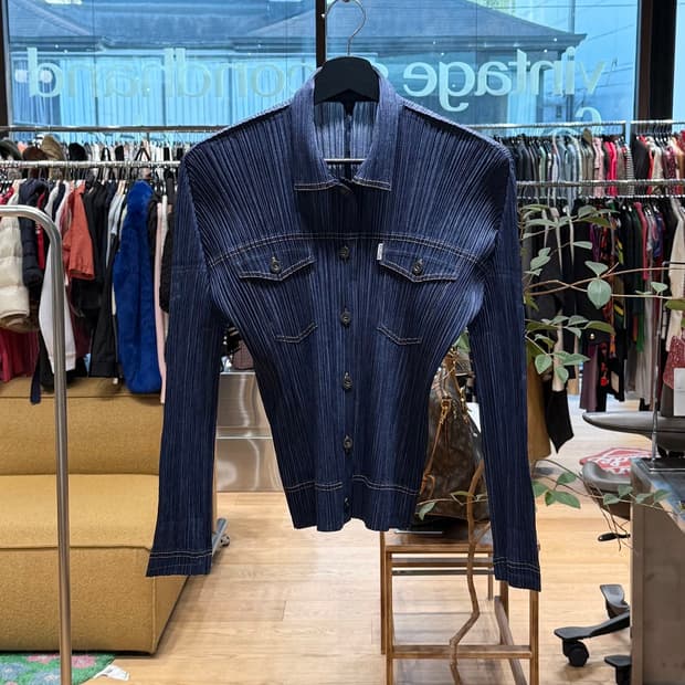 플리츠 플리즈 네이비 데님패턴 자켓 