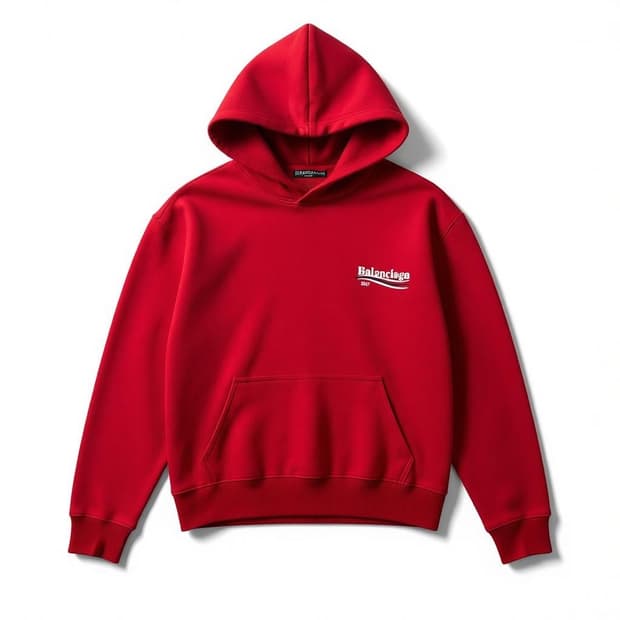 발렌시아가 웨이브 로고 후드티 레드 S