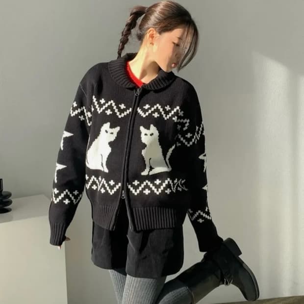 카비시 캣츠 집 업 가디건 블랙 M