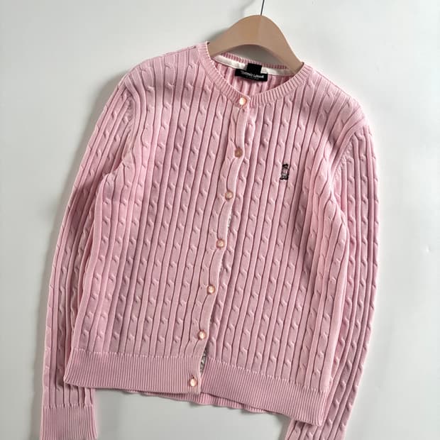 Teenie Weenie 티니위니 베어로고 베이비핑크 케이블 코튼 가디건