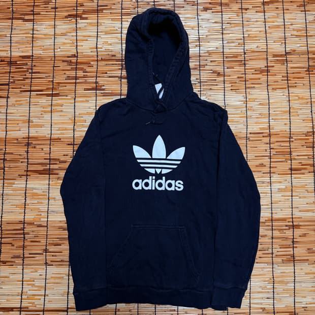 아디다스 블랙 트레포일 후드티 s