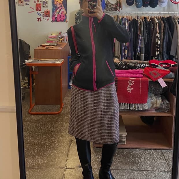 차콜 핑크트리밍 울집업 [무배]