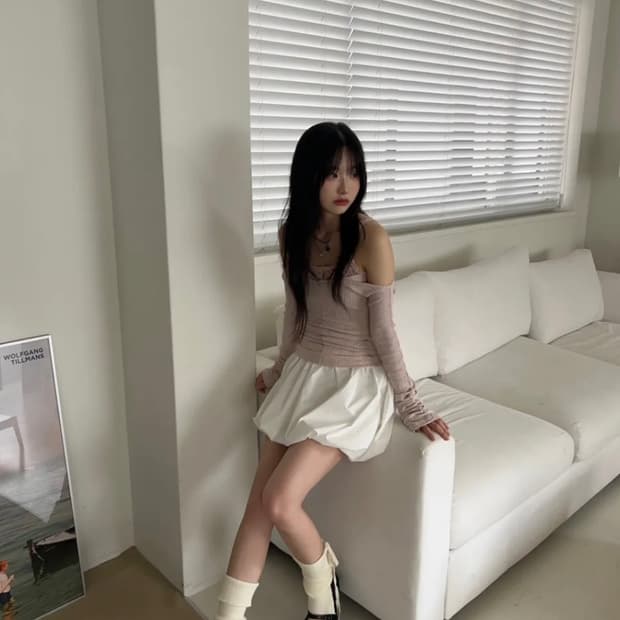 (새상품) 옵텐소 지그재그 에이블리 펌킨 벌룬 스커트 화이트