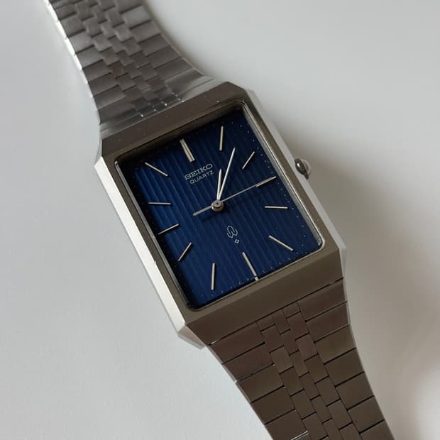 1980년대 Chariot 스트라이프 네이비 다이얼 스퀘어 쿼츠 남