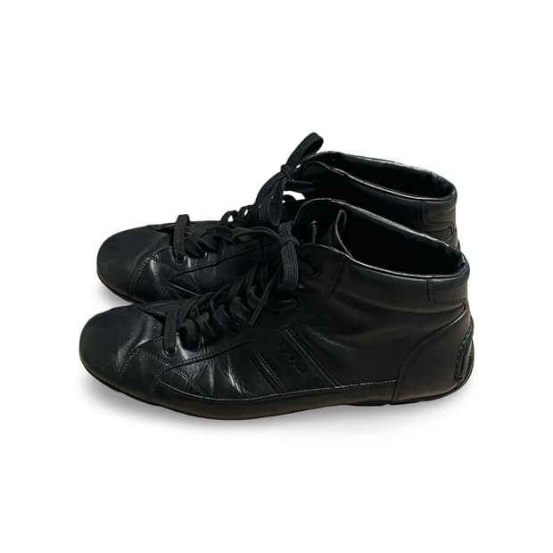 프라다 스포츠 리네아 로사 미드컷 레더 드라이빙 스니커즈