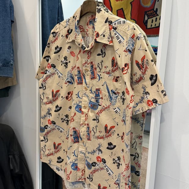 Vtg 빈티지 패턴 재즈 하와이안 반팔 셔츠