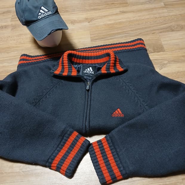 올드스쿨 아디다스 adidas 니트 누빔 점퍼 집업 자켓 패딩