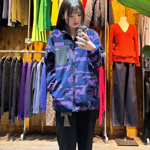M STUSSY 스투시 블록패턴 퍼플블루 플리스