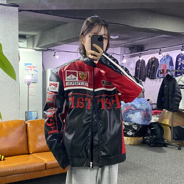 페라리 빅로고 배색 레이싱 레더자켓 B3264