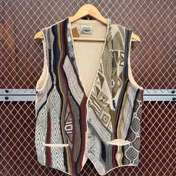 AKLANDA 빈티지 입체 케이블 니트 베스트 패턴 조끼 L