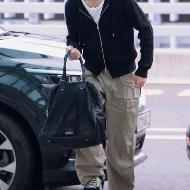 리브드 슬림 투웨이 후드 집업 블랙 M