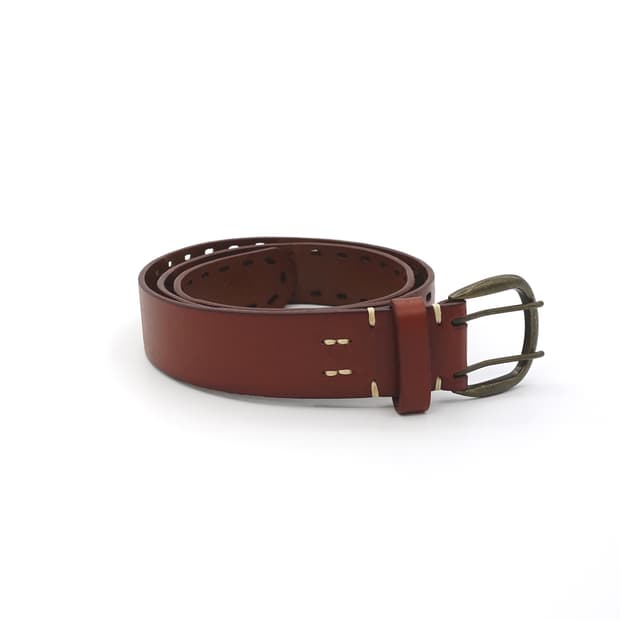 [105] LEATHER 빈티지 워시드 더블홀 브라운 롱 레더 벨트