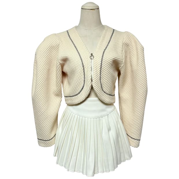 3736 베이지 크롭 퍼프자켓