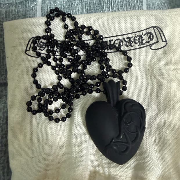 크롬하츠 실리크롬 하트 목걸이 검정 사용감있음 풀구성 