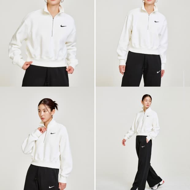 나이키 하프집업 스웨트셔츠 아이보리 맨투맨 크롭 여성