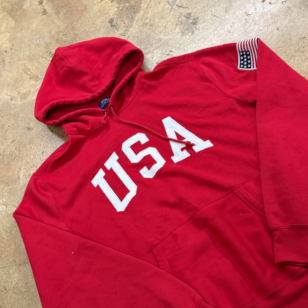 폴로 랄프로렌 성조기 레드 USA 후드티