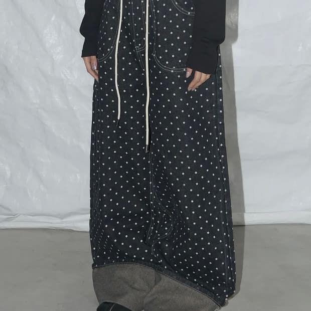 팬시클럽 스트링 도트 롤업 팬츠 (BLACK)