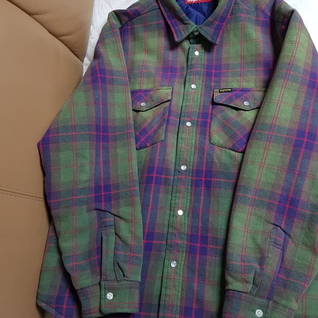 슈프림 퀼티드 플란넬 셔츠 자켓 그린 24SS