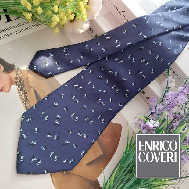 엔리코 코베리 실크 네이비 플라워 넥타이 9.5cm A+등급 K1301
