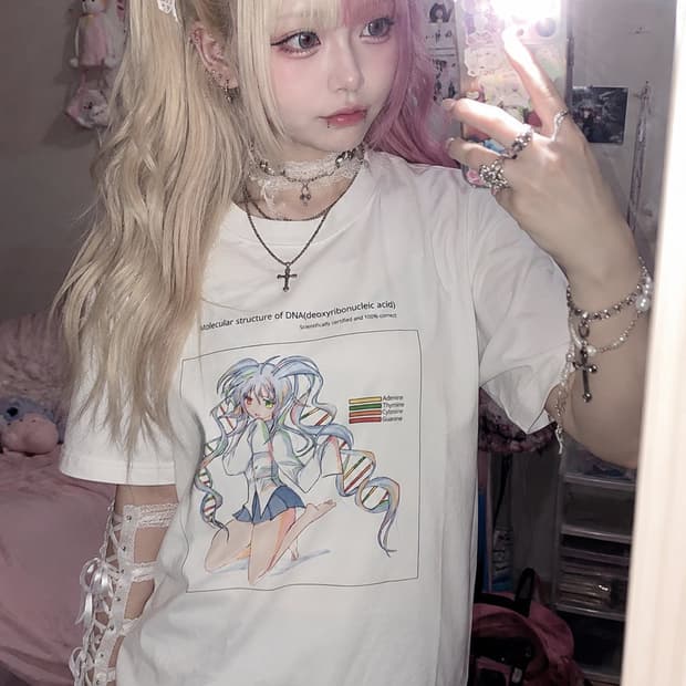 [T-shirt] 염기서열 이과 미소녀 오타쿠 반소매 티셔츠