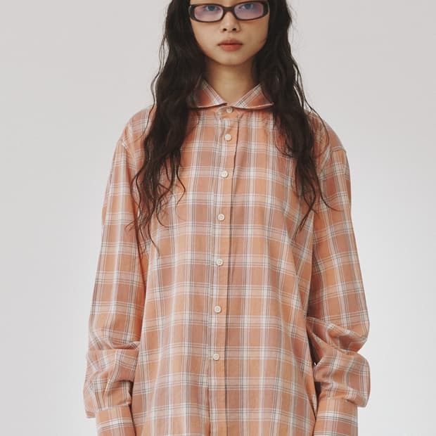plzproject vintage check shirt peach