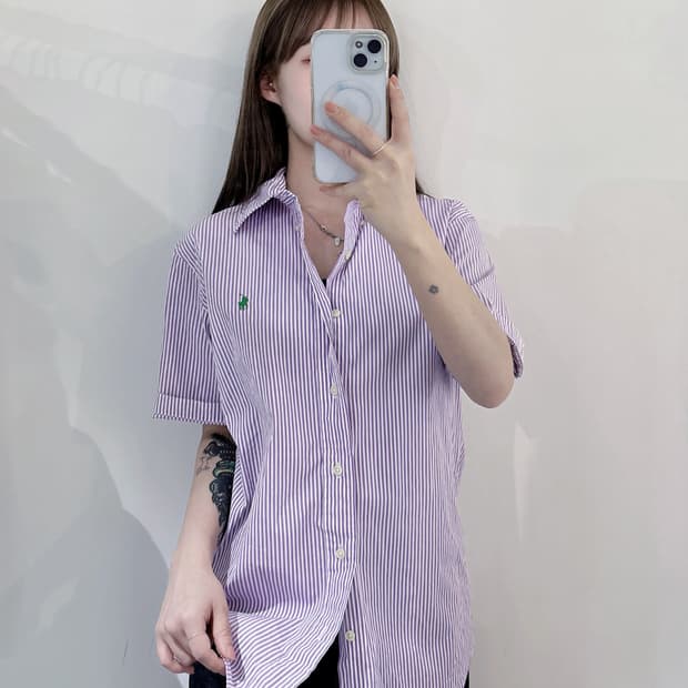 폴로랄프로렌 그린포니 스트라이프 반팔 셔츠