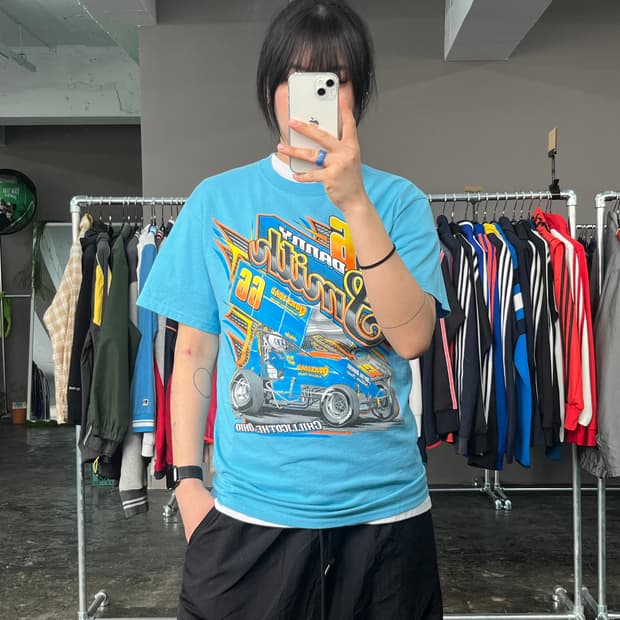 빈티지 레이싱 프린팅 반팔 티셔츠