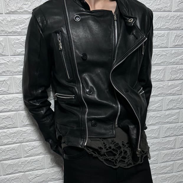 램스킨 더블 판넬 지퍼 레더 자켓