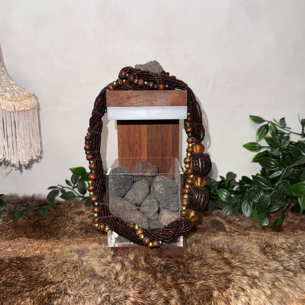 Brown bold oriental beads ball necklace 