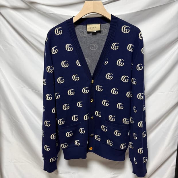 [S+급/L] 구찌 GG 자카드 캐시미어 금장 가디건 전재준 가디건